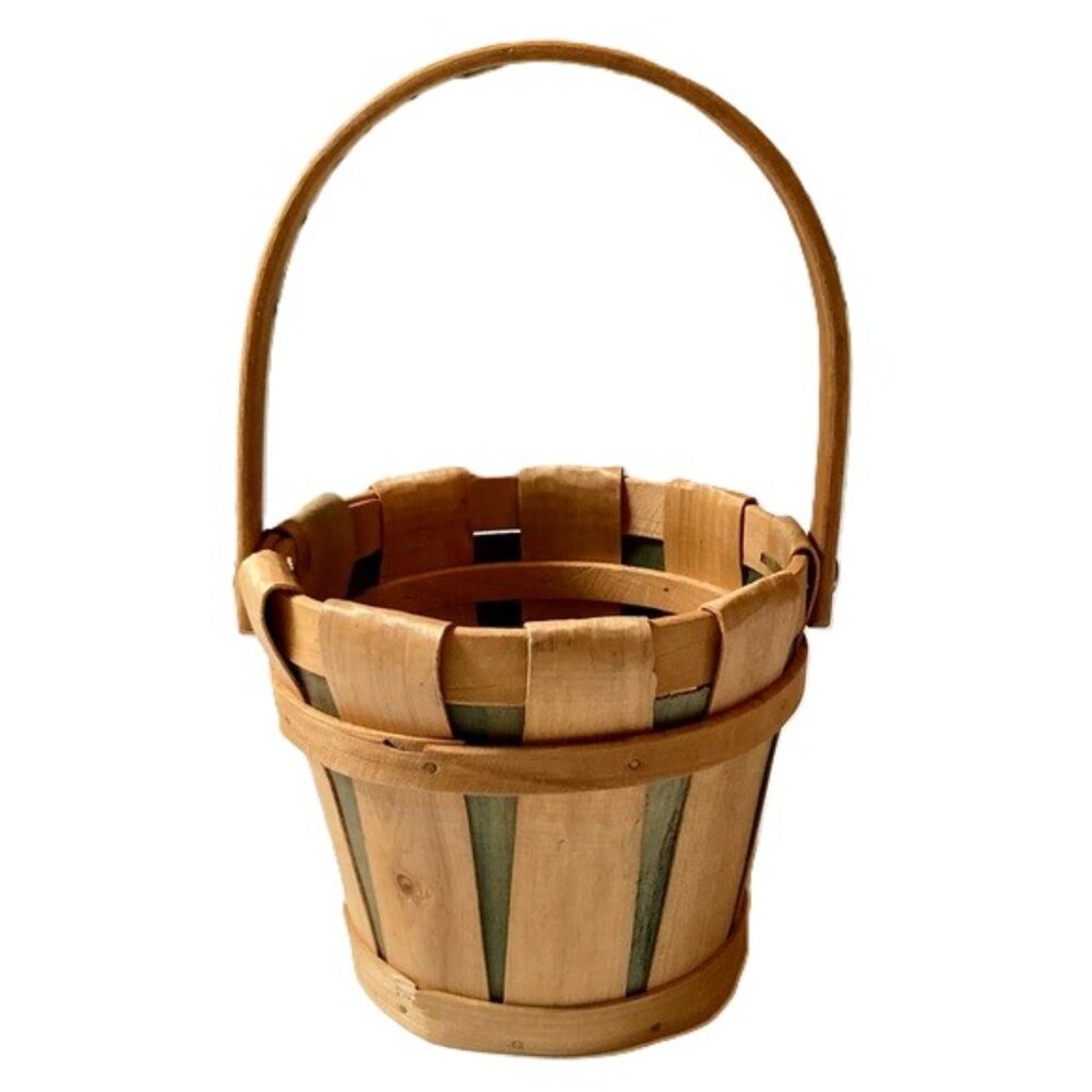 Mini Bushel Basket Natural Wood Chip Green details Small 4.5 inches Tall